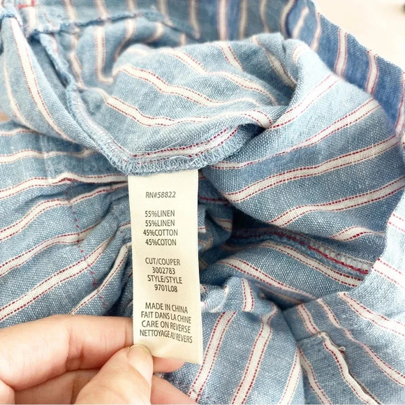 Max studio Blue Pink Pinstripe Linen Blend Wide Leg Pants - Picture 7 of 8